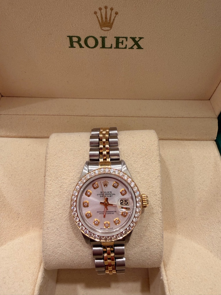 Rolex TwoTone Gold  Silver Ladies Diamond Bezel Datejust